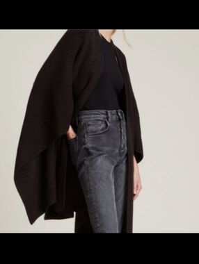 AllSaints Farren Ruana. Black Wool Blend Knitted Poncho Shawl. One Size